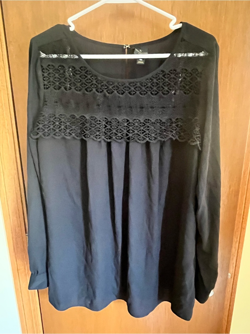 Black Long-Sleeve Blouse with Lace Yoke - Brand Unspecified